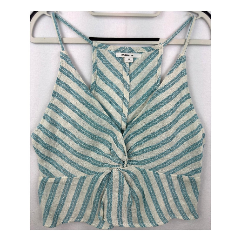 O'Neill Striped Crop‎ Top Womens Medium Blue White Twist Front Beach Festival
